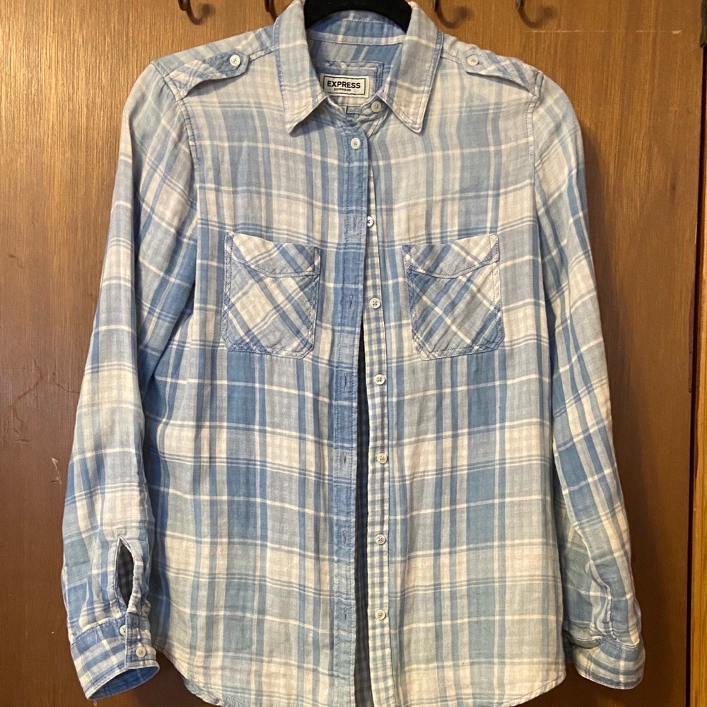 Express boyfriend button down vintage blue flannel